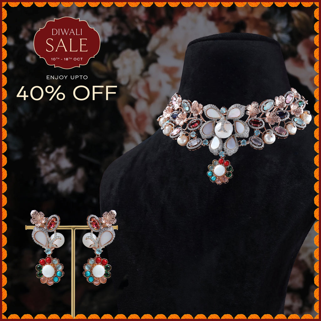 Navya Floral Gemstone Necklace Set