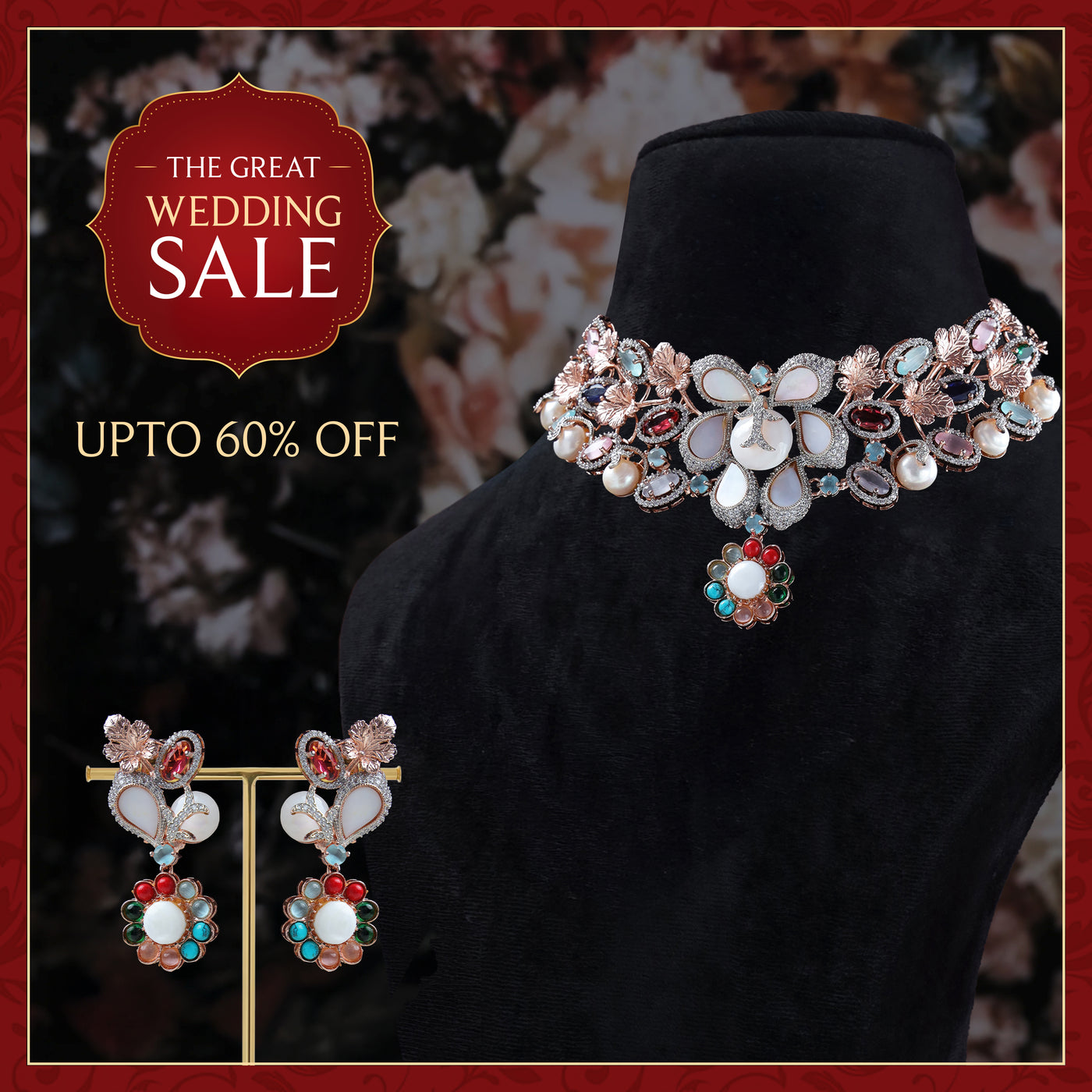 Navya Floral Gemstone Necklace Set