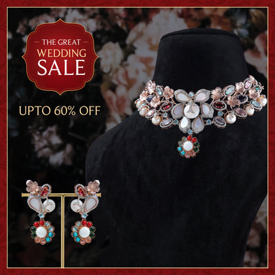 Navya Floral Gemstone Necklace Set