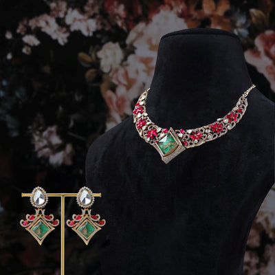 Zyra Ruby-Emerald Necklace Set