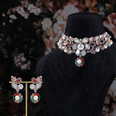 Navya Floral Gemstone Necklace Set