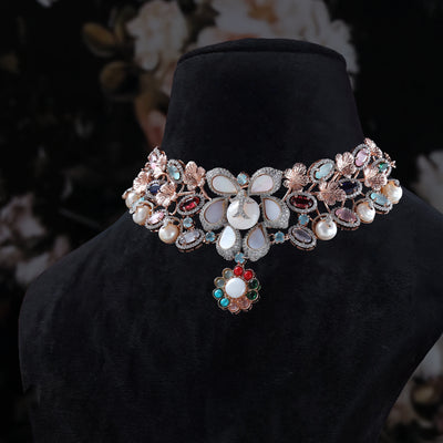 Navya Floral Gemstone Necklace Set