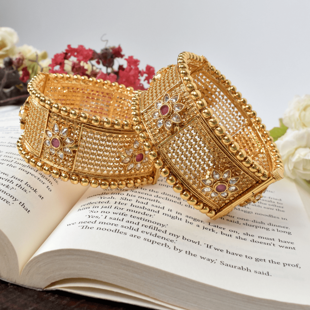 GOLD FINISHED RUBY OPENABLE BANGLES