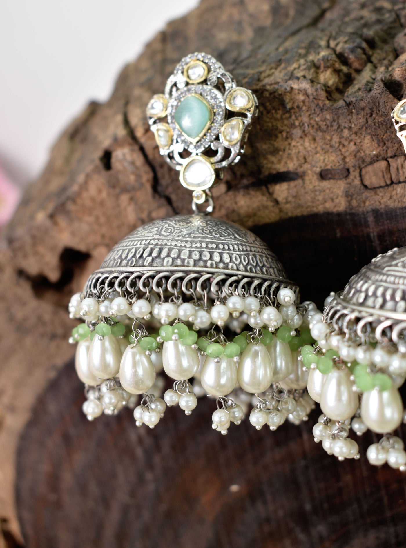 Aaliyah earrings (aqua with green)